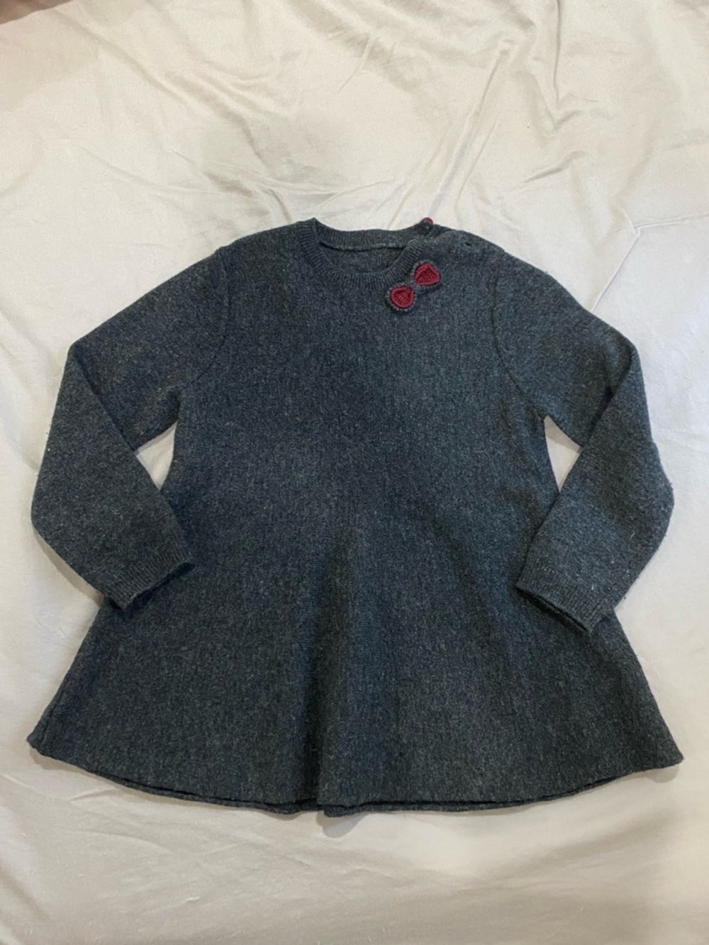 Charcoal Wool Blend Flare Tunic Sweater with Red Accent